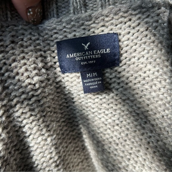 American Eagle Gray Pattern Open Front Knit Cardigan - Picture 5 of 7